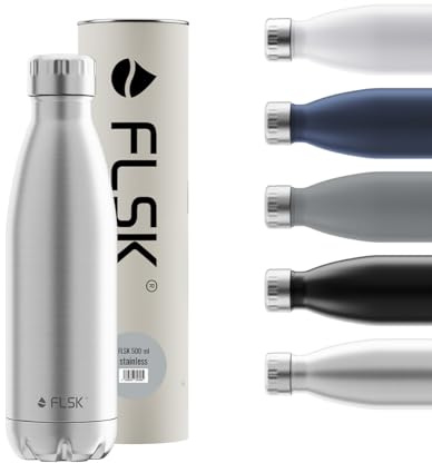 FLSK Isolierflasche Edelstahl 500ml Silber - Thermosflasche Kalt 24h / Heiß 18h
