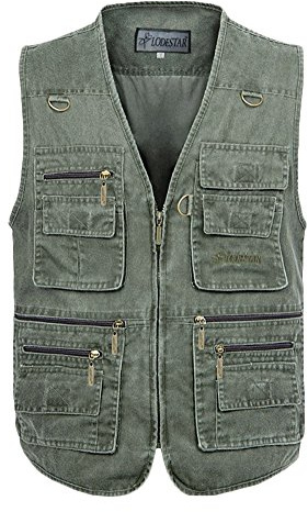 Yonglan Herren Jagd- Und Anglerweste Arbeitsweste Multi-Taschen Freizeit Outdoor Trekking Weste Freiwillige Weste Armee-Grün 5XL