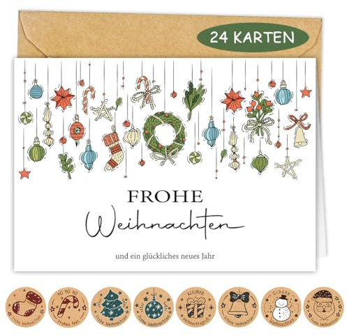 24er Weihnachtskarten mit Umschlag Set - Premium A6 Klappkarten - Modern Weihnachtskarten für deine Weihnachtsgrüße