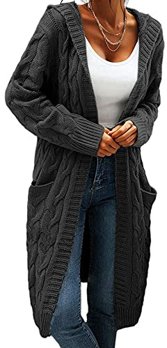 GeGekoko Strickjacke Damen mit Kapuze Langarm Cardigan mit Taschen | Grobstrick, Open Front Sweater, Herbst Winter, Casual, Strickcardigan, Pullover