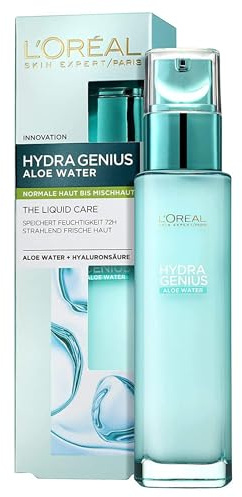 L'Oréal Paris Feuchtigkeitsfluid normale bis Mischhaut für Frauen: frische, geschmeidige Haut & bis zu 72h Feuchtigkeit mit Aloe Water und Hyaluronsäure, Hydra Genius, 1x 70ml