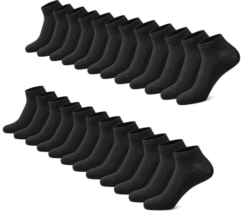 FALARY Sneaker Socken Herren Damen 12 Paar Kurze Halbsocken Baumwolle-Schwarz-39-42