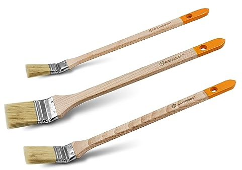 ROLLINGDOG Heizkörperpinsel Ecken Pinsel Set, 3 Größen-25/38/50mm | Pinsel-Set mit Mischborsten, Edelstahl-Zwinge, Buchenholz Stiel, für Heizkörperrückseiten und schwer erreichbare Bereiche