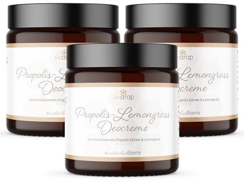bedrop Propolis Deo Creme Lemongrass, Deocreme ohne Aluminium-Salze, Creme Deodorant natürlich, Peelingeffekt für eingewachsene Haare nach Rasur, Sheabutter & Mandelöl 30ml (3x 30ml im Sparset)