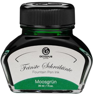 Octopus Fluids Füllhaltertinte im Tintenglas, Schreibtinte für Füllhalter, Füllertinte in Moosgrün 30ml im Tintenfass, Kalligraphie Tinte