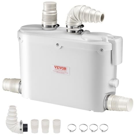 VEVOR Hebeanlage, 500 W, 110 L/min Durchfluss, 8 m Förderhöhe, Schmutzwasserpumpe mit 4 Wassereinlässen, Abwasserhebeanlage für Küche, Keller, Dusche, Waschbecken, Waschküche, Badewanne
