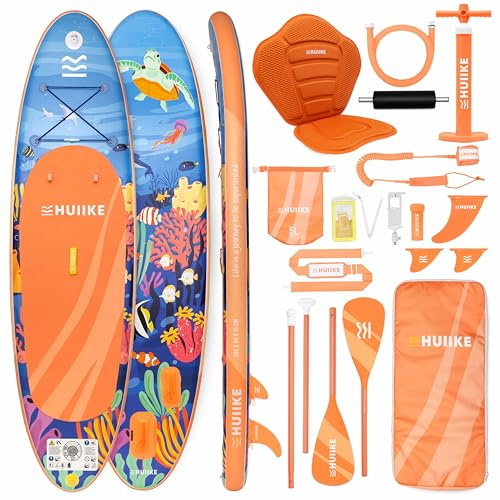 HUIIKE Stand Up Paddling Board mit Zubehör, Paddel, Finnen, Pumpe. Paddle Sup Board Aufblasbar Hohe Stabilität und Widerstandsfähigkeit. 305 x 84 x 15 cm, Belastbar bis 130 kg