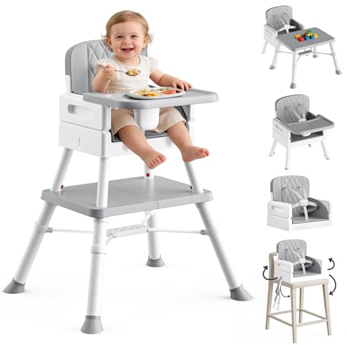 COOSEYA Hochstuhl Baby, 6 in 1 Kinderhochstuhl Tisch-Sitz-Set, Multifunktionaler Hochstuhl, Fütterstuhl mit abnehmbarer Tablette, Kinderstuhl with Safety Belt, Grau (6 M-3 J)
