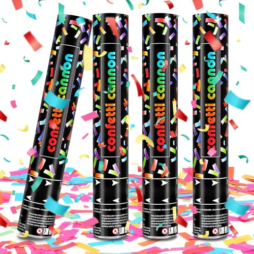 Mineup 4* Konfettikanone, 30cm Konfetti Popper Papier, Party Popper, 5-8m Effekthöhe, Konfetti Shooter, Abbaubar, Confetti Kanone für Geburtstage, Hochzeiten, Karneval, Party(Bunt)