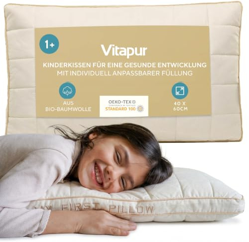 Vitapur Kinderkissen 40x60 cm für Kinder von 1–10 Jahren – Mitwachsendes Kinder Kissen & Kopfkissen, Höhenverstellbar, Bambusfasern & Ungebleichte Baumwolle, Waschbar bei 60°C, Oeko-TEX
