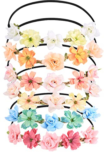 Zhujiehigh 6 Stück Blumenkränze für Hochzeit | Blumen Stirnbänder, florale Haarbänder, Braut Haarschmuck für Damen, Mädchen, Party, Festival, Strand, Geburtstag.
