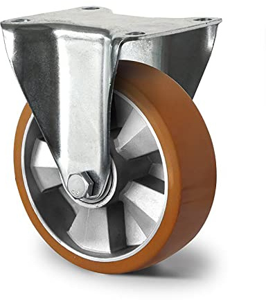 Abrollwerk Schwerlast Bockrolle 125mm, 400kg Traglast – Aluminiumfelge & Polyurethan Lauffläche – Starre Transportrolle mit Doppelkugellager – Gesamthöhe 164mm – Industrierolle robust, Schwerlastrolle
