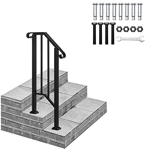 LEADZM Treppengeländer für Außen- und Innen, Geländer Außen - Komplettes Zubehör - Geländer für Treppen, Brüstung, Balkon - 1 Stufe, Schwarz-Matt