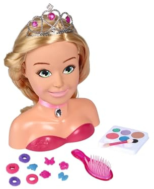 Simba 105560177 - Steffi Love Girls Prinzessin Schmink-& Frisierkopf, Stylingkopf mit Make-Up, 5X Haarclips, 4X Haargummis, Bürste und Prinzessin Tiara, über 15 Teile, 26cm, ab 5 Jahre