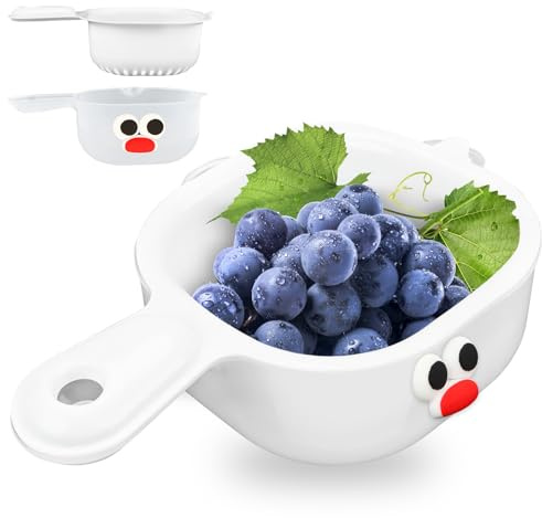 Encuryna 2 in 1 Obstsieb Beerensieb - Zweilagiger & Zweischichtiger Abtropfkorb mit Griff, Kunststoff-Obst-Waschsieb, Mehrzweck-Küchensieb, Multifunktionaler Abtropfkorb, Abnehmbarer Sieb-Abtropfkorb