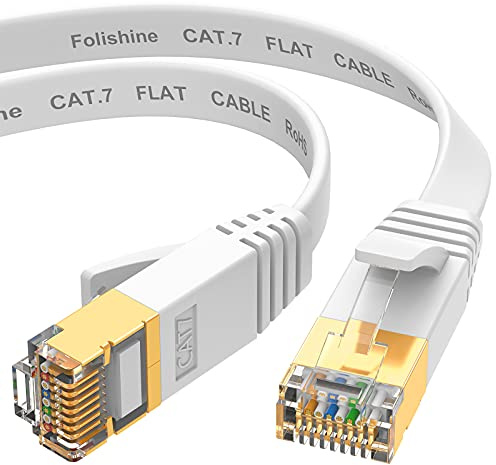 Folishine Cat7 Ethernet Kabel 5m, Hochgeschwindigkeits- Gigabit RJ45 LAN Netzwerkkabel, 10Gbps 600Mhz Internet Patchkabel für Switch Router Modem Patch Panel PC (weiß)
