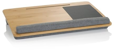 hjh OFFICE 830056 Laptopunterlage 55 x 36 cm COMFILAP Bambus Grau Kissentablett mit Maus- und Handgelenkauflage