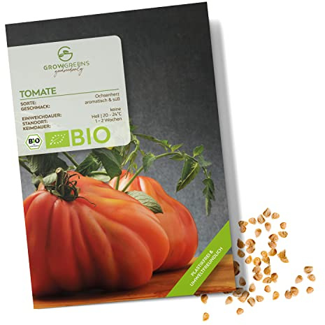 BIO Tomatensamen (Ochsenherz, 10 Korn) - Tomaten Saatgut aus biologischem Anbau ideal für die Anzucht im Garten, Balkon oder Terrasse