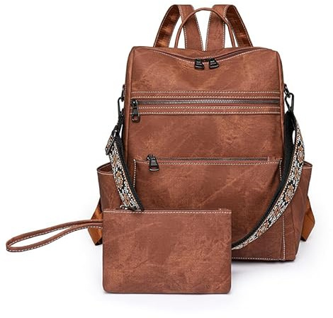 Puwuzixi Frauen Rucksack Wasserdicht Anti-Diebstahl Leichtgewicht PU Mode Reisen Mehrzweck Cabrio Geldbörse Umhängetasche Handtasche Rucksack (Brown)