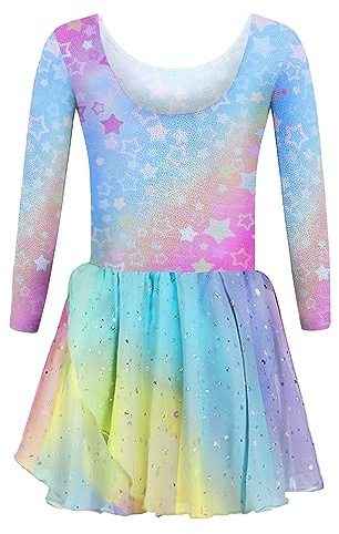 trudge Mädchen Ballettkleidung Ballettkleid mit Rüschenärme und Tutu-Rock | Mädchen Baumwolle Tanzkleid mit Glitzer Rock - Kinder Ballett Trikot für Tanzen Gymnastik Training