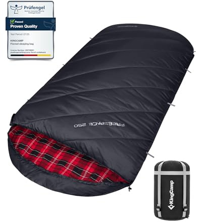 KingCamp Schlafsack 4 Jahreszeiten XXL Übergröße Baumwoll Flanell für Erwachsene Outdoor und Camping, Warm leicht,drinnen und draußen, (Schwarz)