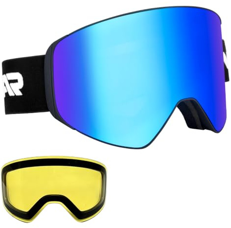 Vgooar OTG Skibrille Mit Magnetischer Abnehmbarer Linse - Rahmenlos, Zylindrische Linse, Antibeschlag Und UV400 Schutz Für Herren Und Damen