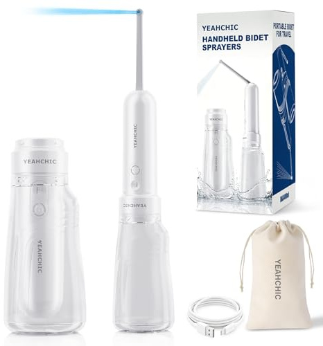 YEAHCHIC 400ml Tragbar Intimdusche für Reisen, USB-C IPX7 Körperpflege | 3 Modi Handbidet und 2 Düsen, für Reisen, Kleinkinder, Senioren und die tägliche Pflege, als Ersatz für Einweg-Peri-Flaschen