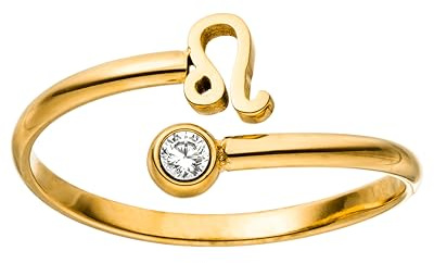 Purelei Sternzeichen Ring Löwe (Gold) – Wasserfester Damenring aus langlebigem Edelstahl – Verstellbare Ringe von Größe 60 bis 66 – Modeschmuck für deinen individuellen Look