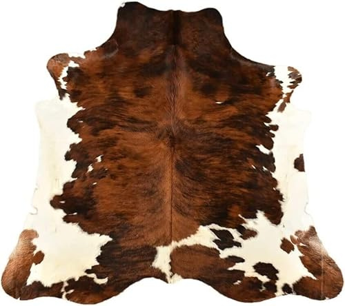 generisch Echtes Kuhfell Teppich – Rinderfell Tricolor Braun Weiß – Premium Qualität – Weich, Naturbelassen & Geruchsarm – ca. 220 x 200 cm – Dekofell für Wohnzimmer & Büro