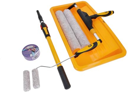 Hardy Working Tools 7 Tlg Malerset Speedy 40, 2x Farbwalze Groß 40 cm, 2x Farbroller Klein 10 cm, 1x Farbwanne 58 cm, 1x Teleskopstange-Maler 60 cm – 94 cm, 1x Malerkrepp 38 mm x 30 m
