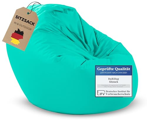 BuBiBag 2in1 Sitzsack L - XXL mit Füllung für Kinder & Erwachsene, Gaming Beanbag & Bodenkissen für Indoor & Outdoor Sessel Pflegeleicht & Wasserabweisend M BIS 6 Jahre (Ø 85 cm Türkis)