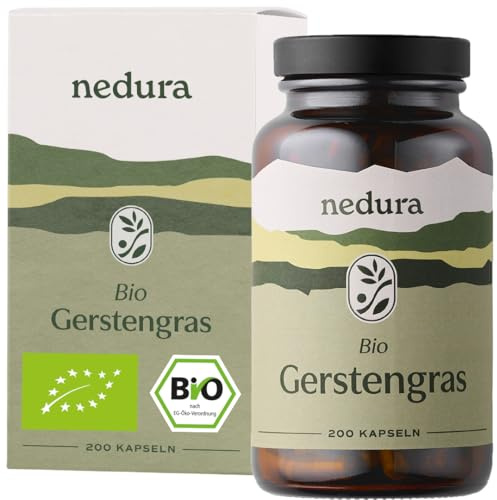 nedura® BIO Gerstengras - 200 Kapseln, vegan & zertifiziert | Aus deutschem Anbau, ohne Zusatzstoffe | Natürlich, rein und hochwertig hergestellt