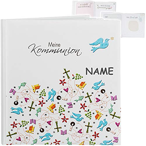 Kommunionalbum/Eintragalbum & Erinnerungsalbum/Fotoalbum Meine Kommunion inkl. Name - Album/Buch Gebunden - Tagebuch Eintragbuch - 44 Seiten - mit T..