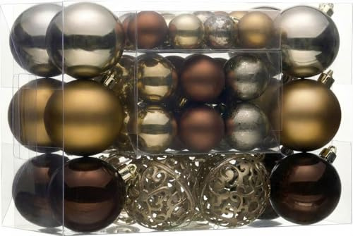 Valery Madelyn Weihnachtskugeln, 50 stück Christbaumkugeln mit Geschenkpaket, Weihnachtsbaumschmuck Christbaumschmuck mit Aufhänger, Thema Bronze(M)