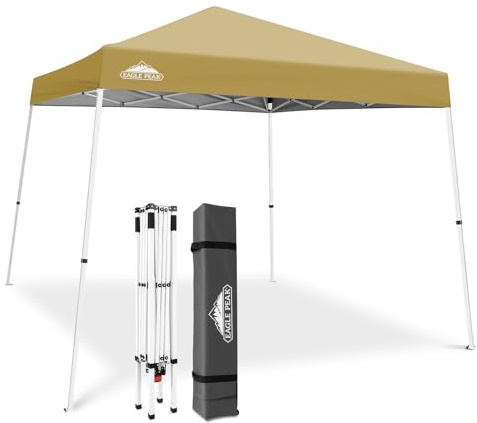 EAGLE PEAK 3x3 m Faltpavillon mit schrägen Beinen, Beige | PeakPush™ Zentralverriegelung, einfacher 1-Personen-Aufbau, Sport & Camping, Basis 3x3 m, Dach 2,4x2,4 m, inkl. Tragetasche