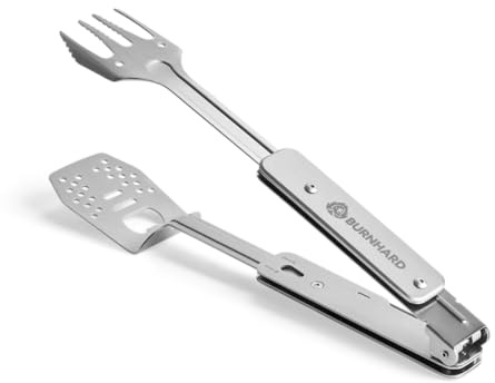 BURNHARD® Grillbesteck 4-in-1, Multitool inkl. Grillwender, Grillgabel, Grillzange und Flaschenöffner