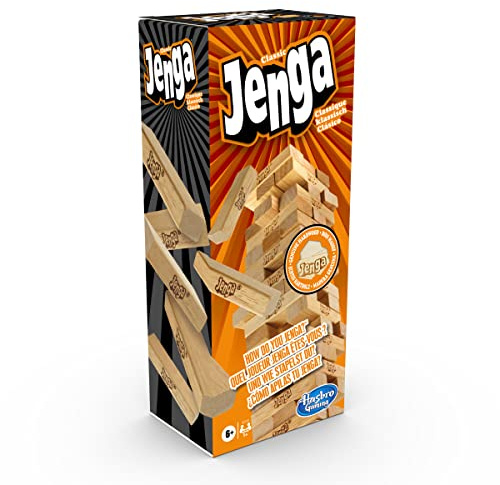 Hasbro Gaming Jenga Classic, beliebtes Geschicklichkeitsspiel für Kinder ab 6 Jahren und bis 2 Spieler – originelles Familien-Spiel und Reisespiel für unterwegs