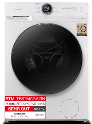 Midea MF200W80WB-14AS Waschmaschine / 8KG / nur 48 cm tief/Energieeffizienzklasse A/Steam Care/Nachlegefunktion / 1400 U/min/Turbo Wash/APP-Steuerung, AquaStop