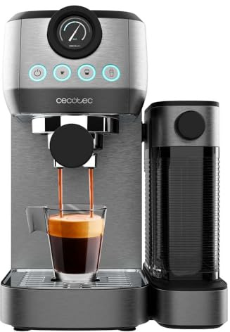 Cecotec Halbautomatische Espressomaschine Power Espresso 20 Steel Pro Latte | 1350 W, Thermoblock, ForceAroma - Technologie mit 20 Bars, Full - Milk - Tank, Instant Cappuccino, Tassenwärmer, Doppelter
