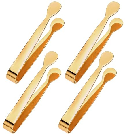 Bohrma 4 Stück Zuckerzange, Eiswürfelzange Candybar Zangen Eiswürfelzange,Edelstahl Eiswürfel, Eiszange, Servierzange, Küchenzange, Zuckerwürfel, Metallzange, Professionelle Gebäckzange