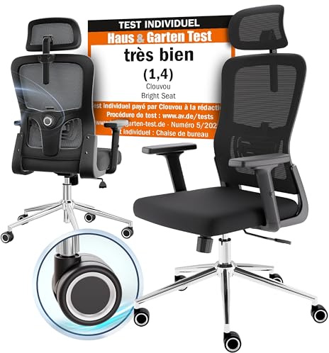 CLOUVOU BrightSeat Bürostuhl Ergonomisch [TESTSIEGER] Schreibtischstuhl 100% individuell einstellbar | Büro Stuhl & Gaming Stuhl | Computerstuhl Home Office Chair Ergonomic | Drehstuhl 150 kg