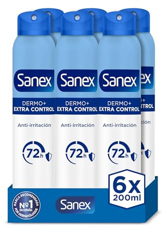Sanex Dermo Extra Control, Deodorant, für Damen und Herren, 6 Stück x 200 ml