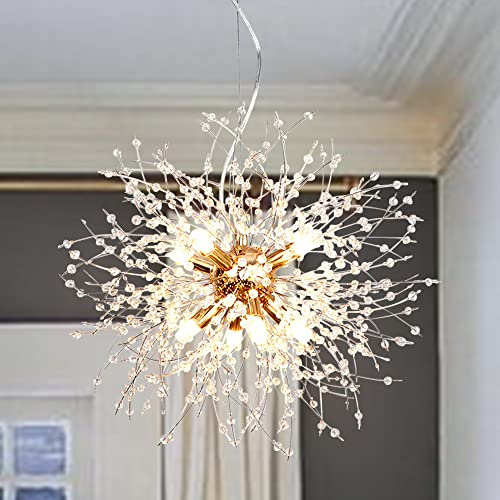 LynPon Moderne Gold Kronleuchter 8 Leuchte Feuerwerk Sputnik Deckenleuchte Kristall Löwenzahn Pendelleuchte für Schlafzimmer, Wohnzimmer, Esszimmer, Küche, Flur
