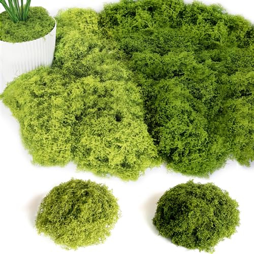 ROLLWAY 100g Kunstmoos zum Dekorieren, Kunstmoos zum Basteln Künstliches Moos Deko Kunst Moos Fake Dekomoos Bastelmoos für Wand Krippe Aquarium Krippe Modellbau Dunkelgrün 50G + Hellgrün 50G