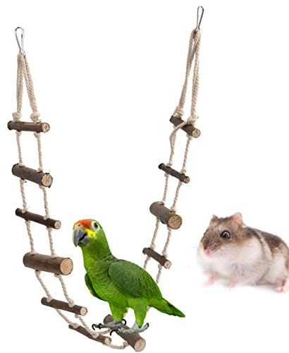 Cyrank Strickleiter für Haustiere, Hamster, Vogelleiter, Kletterstrickleiter, Vögel, Schaukel, Hängebrücke, Spielzeug für Maus, Chinchilla, Ratte, Eichhörnchen, Zwerghamster, Papagei – 39,37 Zoll