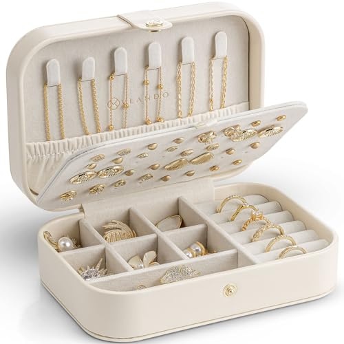VLANDO Schmuckkästchen Reise, Schmuckkasten Klein, Schmuckaufbewahrung mit Stil, Schmuck organizer für Ohrringe, Schmuck-Reiseetui Reise, Geschenkidee für Frauen, Mädchen