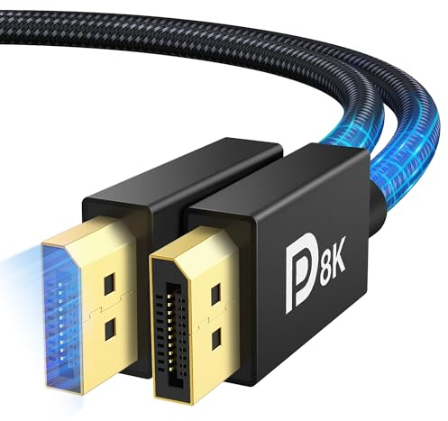 IVANKY 8K DisplayPort Kabel 1.4 2M [VESA-Zertifiziert], 8K@60Hz, 4K@240Hz, 2K@240Hz/165Hz/144Hz, HBR3 32.4Gbps, HDR10, DSC 1.2, HDCP 2.2, G-Sync&FreeSync, DP Kabel 1.4 für Gaming-Monitor, Grafikkarte
