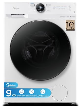Midea MF200W90WB-14A Waschmaschine / 9KG / A/Leiser & effizienter Inverter Motor/HealthGuard-System/Steam Care/Nachlegefunktion/APP-Steuerung/AquaStop, Weiß