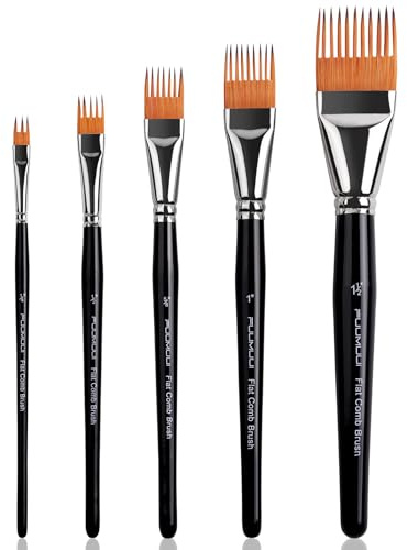 Grainer Pinsel Set - 5 Stück Premium Künstler Flat Effektpinsel für Linien, Gras, Fell und Holzmaserung, Einzigartige Textur-Effekte | ideal für Aquarell, Acryl und Öl, Kammpinsel