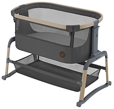 Maxi-Cosi Iora Air Beistellbett Baby, Co-Sleeper mit Allround-Netzgewebe, 0–6 Monate (9 kg), Schaukelmodus, 4 Neigungs- & 5 Höhenstufen, Leichtes Schieben, Leicht zu Tragen, 2 Räder, Beyond Graphite